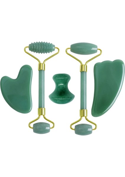 Rulo A Yüz Masajı Guaj Kazıyıcı Doğal Yeşim Rulo Gua Sha Kiti Guaj Masaj Seti Yüz Masajı Güzellik ve Sağlık Aracı (Yurt Dışından)