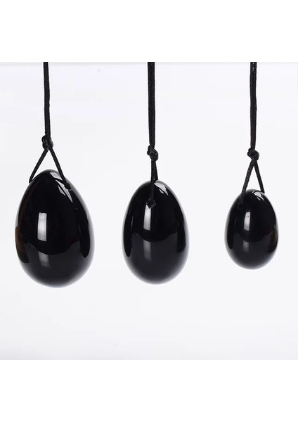 Üç Parçalı Takım Doğal Obsidyen Taş Yoni Yeşim Yumurta Bayan Kegel Fitness Aparatı Vajinal Kas Sıkma Topu Masajı (Yurt Dışından)