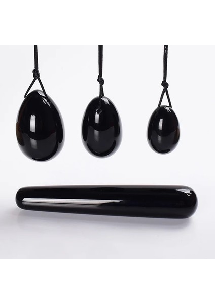 Üç Parçalı Takım Doğal Obsidyen Taş Yoni Yeşim Yumurta Bayan Kegel Fitness Aparatı Vajinal Kas Sıkma Topu Masajı (Yurt Dışından)