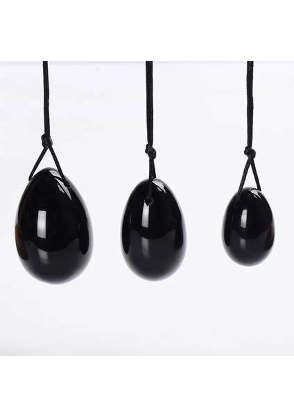 Üç Parçalı Takım Doğal Obsidyen Taş Yoni Yeşim Yumurta Bayan Kegel Fitness Aparatı Vajinal Kas Sıkma Topu Masajı (Yurt Dışından)