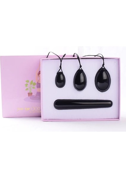 Üç Parçalı Takım Doğal Obsidyen Taş Yoni Yeşim Yumurta Bayan Kegel Fitness Aparatı Vajinal Kas Sıkma Topu Masajı (Yurt Dışından)