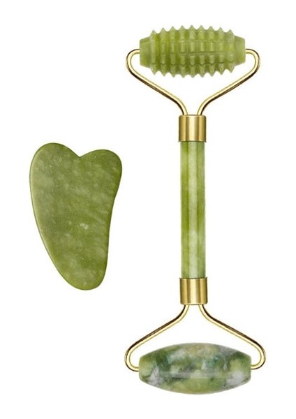 Gül Kırmızı 2/3 Adet Doğal Taş Gua Sha Yüz Masaj Seti Guaj Kazıyıcı Arka Boyun Scratcher Masajı Yüz Masaj Aletleri Yeşim Rulo (Yurt Dışından)