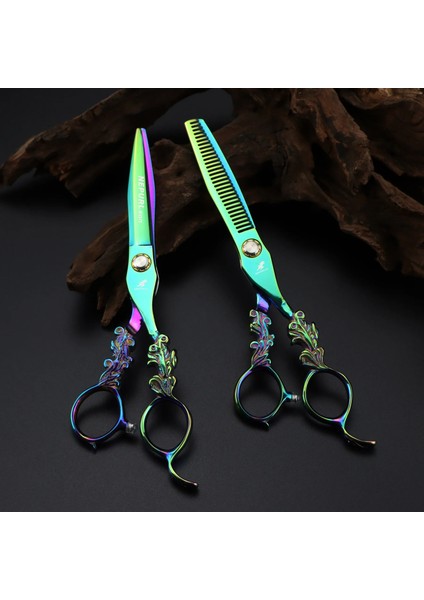 Set 6.0 "japonya 440C Profesyonel Kuaför Makas Kesim Berber Yeşil Çiçek Saç Kesimi Inceltme Makası Kuaförlük Aracı Makas (Yurt Dışından) fiyatları