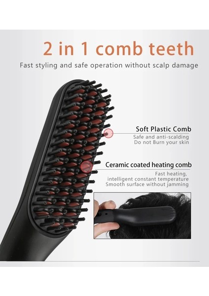 Siyah Ab Tak Yüksek Kaliteli 3'ü 1 Arada Elektrikli Seramik Sakal ve Saç Düzleştirici Fırçası Sakal Düzleştirme Tarağı Erkekler ve Kadınlar (Yurt Dışından) modelleri