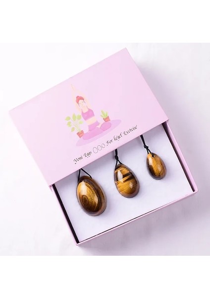 Kutu ile Delinmiş 3 Adet Doğal Kaplan Gözü Taş Yoni Yumurta Seti Vajinal Sıkma Yoni Yeşim Yumurta Kegel Egzersiz Vajinal Masaj Topları (Yurt Dışından)