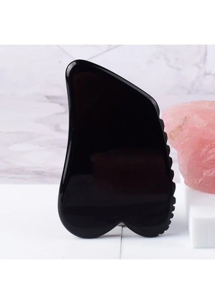 1 Adet Siyah Obsidyen Tarak Testere Dişi Gua Sha Aracı Masaj Baş Boyun Sağlık Vücut Yüz Doğal Taş Kristal Kazıma Tahtası Masajı (Yurt Dışından)