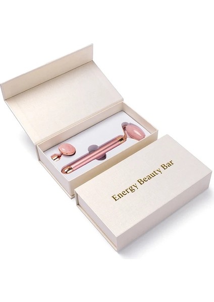 Pembe Kutulu 2 In 1 Elektrikli Titreşimli Doğal Gül Kuvars Yeşim Rulo Yüz Kaldırma Kristal Yeşim Taşı Yüz Rulo Güzellik Masaj Aracı (Yurt Dışından)