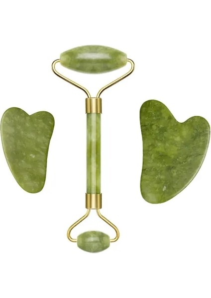 Armygreen 2/3 Adet Doğal Taş Gua Sha Yüz Masaj Seti Guaj Kazıyıcı Arka Boyun Scratcher Masajı Yüz Masaj Aletleri Yeşim Rulo (Yurt Dışından)