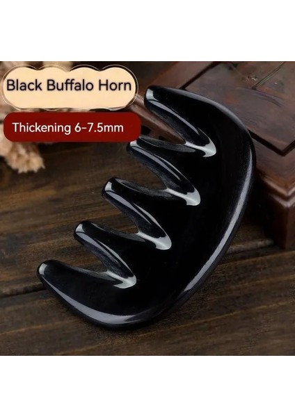 Siyah 6-7.5mm Doğal Öküz Boynuz Cep Tarak Geniş Dişli Tarak Spa Gua Sha Saç Derisi Masaj Fırçası Saç Bakım Aracı (Yurt Dışından)