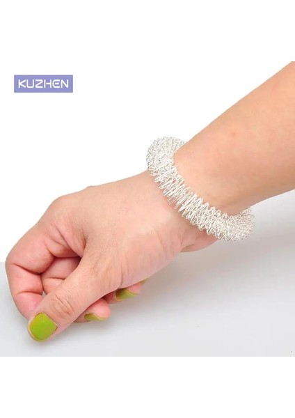 Gümüş Erkekler ve Kadınlar Bilek El Akupunktur Bilezik Metal Masaj Halkası Sağlık Aracı Bilek Gevşeme Masaj Malzemeleri (Yurt Dışından)