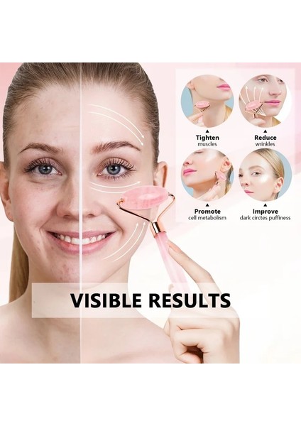 Yeşil Set 2 Doğal Gül Kuvars Yeşim Taş Rulo Gua Sha Seti Yüz Vücut Masajeador Anticelulitico Yüz Germe Güzellik Yüz Masaj Aletleri (Yurt Dışından)