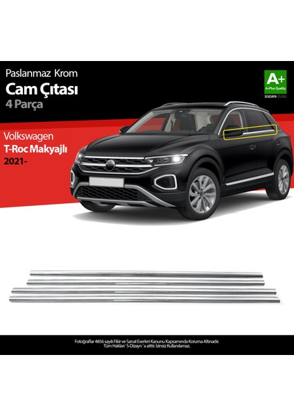 Vw T-Roc Makyajlı Krom Cam Çıtası 4 Prç. 2021 Üzeri