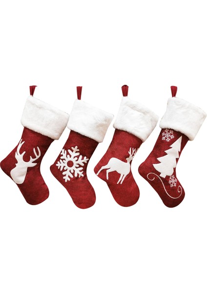 4'lü Paket Noel Çorapları Noel Ağacı Süslemesi Için Hediye Şeker Çantası (Yurt Dışından)