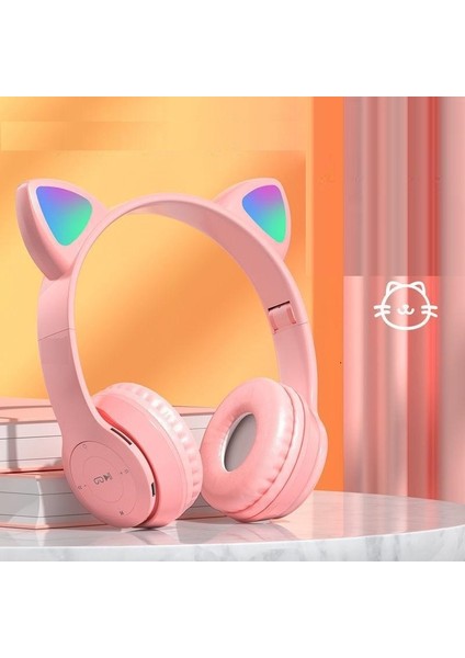 Katlanabilir Kulak Üstü Kablosuz Bluetooth Kulaklık Cat Ledli Çocuk Kulaklık