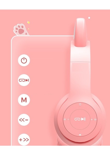 Katlanabilir Kulak Üstü Kablosuz Bluetooth Kulaklık Cat Ledli Çocuk Kulaklık