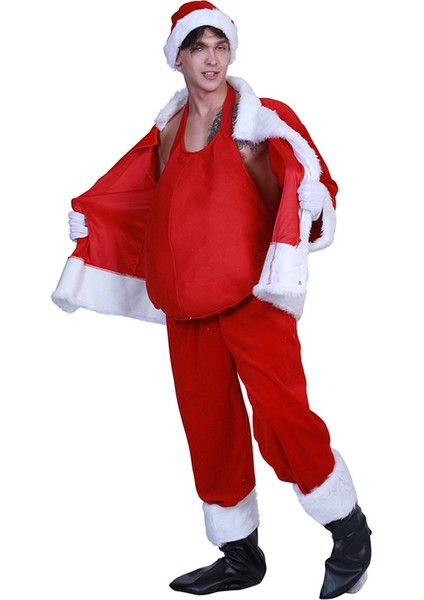 Komik Unisex Noel Baba Sahte Göbek Noel Sahne Gösterisi Sahne, Kırmızı (Yurt Dışından)