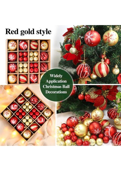 Noel Ağacı Için 44 Adet Noel Topları Süsleri - Kırmızı ve Altın (Yurt Dışından)