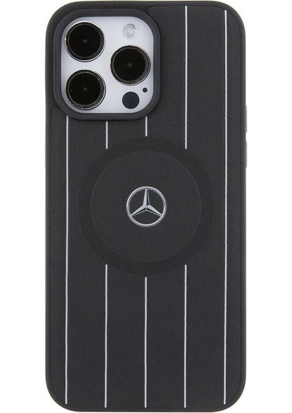 iPhone 15 Pro Max Kılıf Mercedes-Benz Orjinal Lisanslı Magsafe Şarjlı Baskı Logolu Deri Siyah