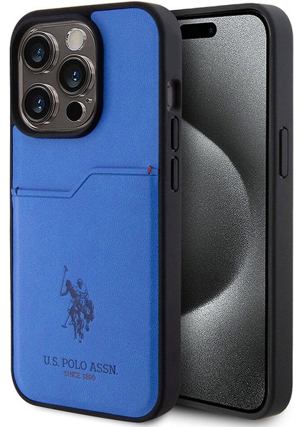 ZORE U.S. Polo Assn. iPhone 15 Pro Kılıf U.s. Polo Assn. Orjinal Lisanslı Baskı Logolu Pu Kartlıklı Kapak Mavi