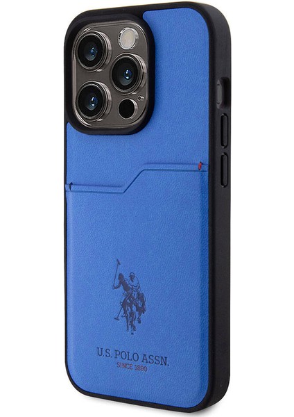 ZORE U.S. Polo Assn. iPhone 15 Pro Kılıf U.s. Polo Assn. Orjinal Lisanslı Baskı Logolu Pu Kartlıklı Kapak Mavi