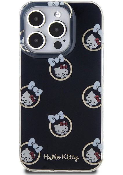 ZORE Hello Kitty iPhone 15 Pro Kılıf Hello Kitty Orjinal Lisanslı Elektroplating Kaplama Kabarcık Baskılı Kapak Siyah