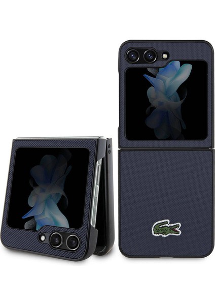 Galaxy Z Flip 5 Kılıf Lacoste Orjinal Lisanslı Pu Pike Desenli Yüzey Ikonik Timsah Logolu Lacivert