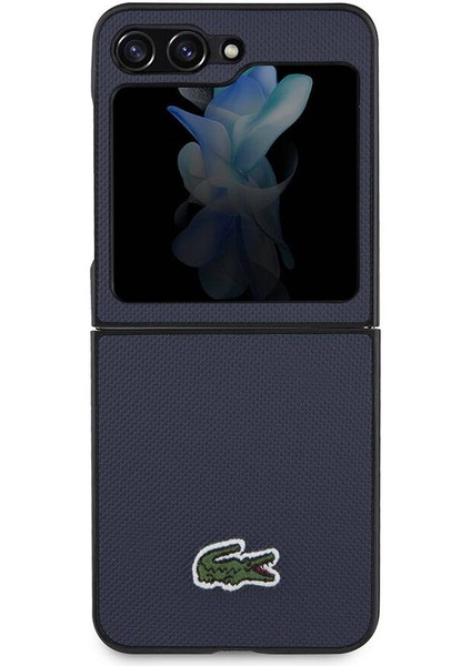 Galaxy Z Flip 5 Kılıf Lacoste Orjinal Lisanslı Pu Pike Desenli Yüzey Ikonik Timsah Logolu Lacivert