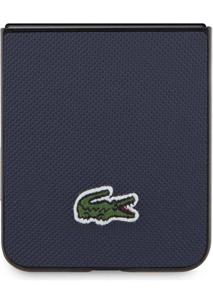 Galaxy Z Flip 5 Kılıf Lacoste Orjinal Lisanslı Pu Pike Desenli Yüzey Ikonik Timsah Logolu Lacivert