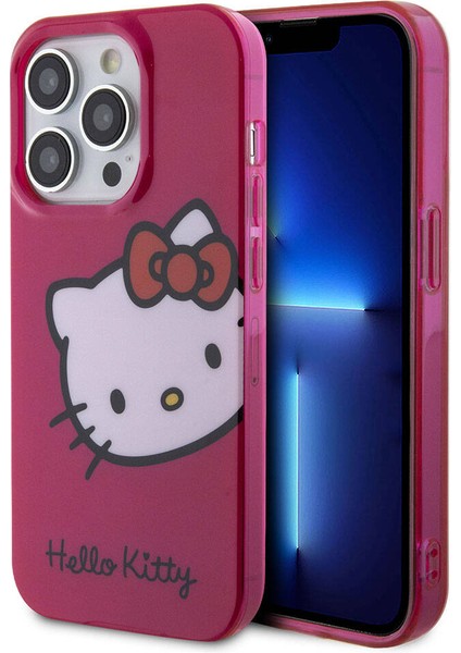 iPhone 15 Pro Max Kılıf Hello Kitty Orjinal Lisanslı Yazı ve Ikonik Logolu Kitty Head Kapak Pembe