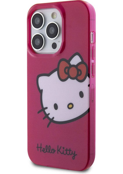 iPhone 15 Pro Max Kılıf Hello Kitty Orjinal Lisanslı Yazı ve Ikonik Logolu Kitty Head Kapak Pembe