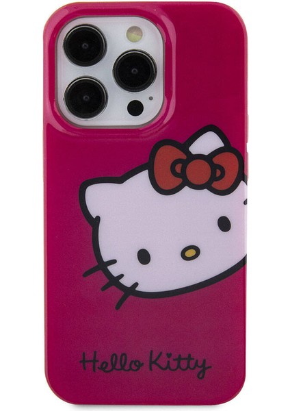 iPhone 15 Pro Max Kılıf Hello Kitty Orjinal Lisanslı Yazı ve Ikonik Logolu Kitty Head Kapak Pembe