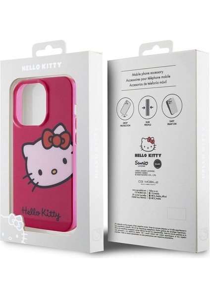 iPhone 15 Pro Max Kılıf Hello Kitty Orjinal Lisanslı Yazı ve Ikonik Logolu Kitty Head Kapak Pembe