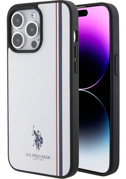 ZORE U.S. Polo Assn. iPhone 15 Pro Kılıf U.s. Polo Assn. Orjinal Lisanslı Üç Renk Şerit Tasarımlı Baskı Logolu Beyaz