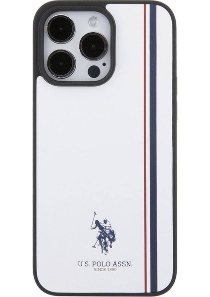 ZORE U.S. Polo Assn. iPhone 15 Pro Kılıf U.s. Polo Assn. Orjinal Lisanslı Üç Renk Şerit Tasarımlı Baskı Logolu Beyaz