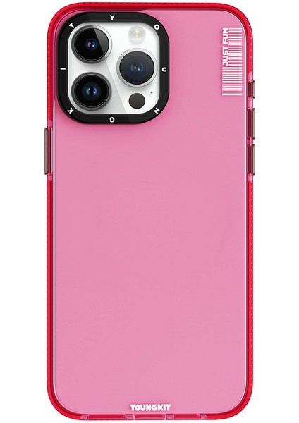 YoungKit iPhone 15 Pro Kılıf Pürüzsüz Düz Arka Yüzey Youngkit Crystal Color Serisi Kapak Pembe
