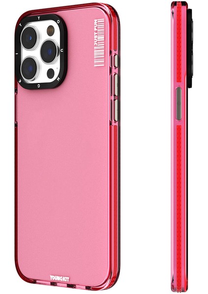 YoungKit iPhone 15 Pro Kılıf Pürüzsüz Düz Arka Yüzey Youngkit Crystal Color Serisi Kapak Pembe