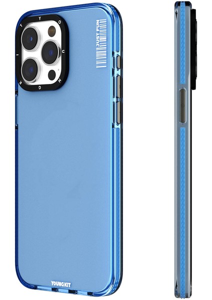 YoungKit iPhone 15 Pro Kılıf Pürüzsüz Düz Arka Yüzey Youngkit Crystal Color Serisi Kapak Mavi