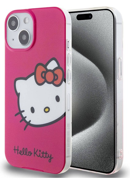 iPhone 15 Kılıf Hello Kitty Orjinal Lisanslı Yazı ve Ikonik Logolu Kitty Head Kapak Pembe