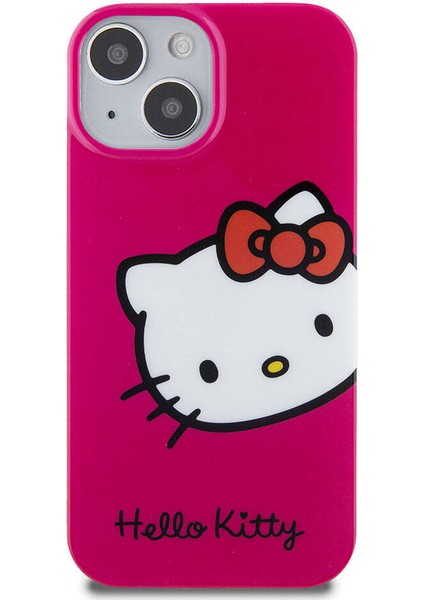 iPhone 15 Kılıf Hello Kitty Orjinal Lisanslı Yazı ve Ikonik Logolu Kitty Head Kapak Pembe