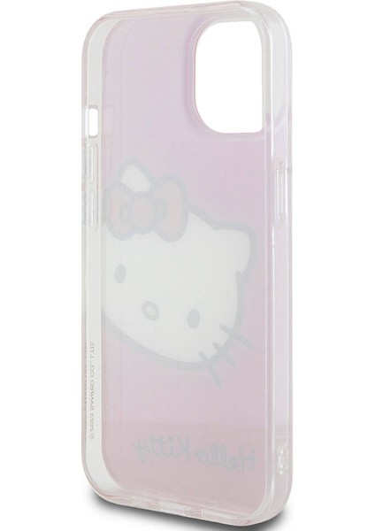 iPhone 15 Kılıf Hello Kitty Orjinal Lisanslı Yazı ve Ikonik Logolu Kitty Head Kapak Pembe