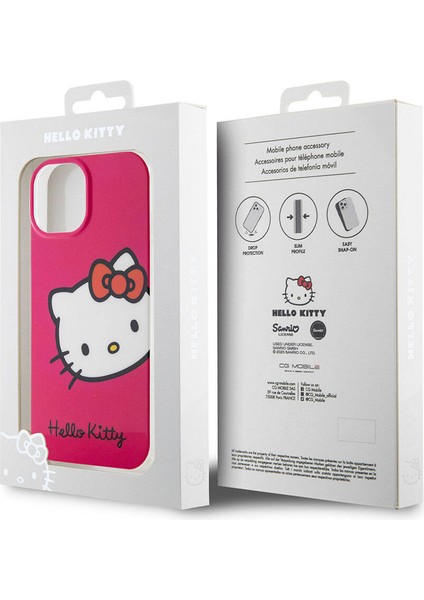 iPhone 15 Kılıf Hello Kitty Orjinal Lisanslı Yazı ve Ikonik Logolu Kitty Head Kapak Pembe