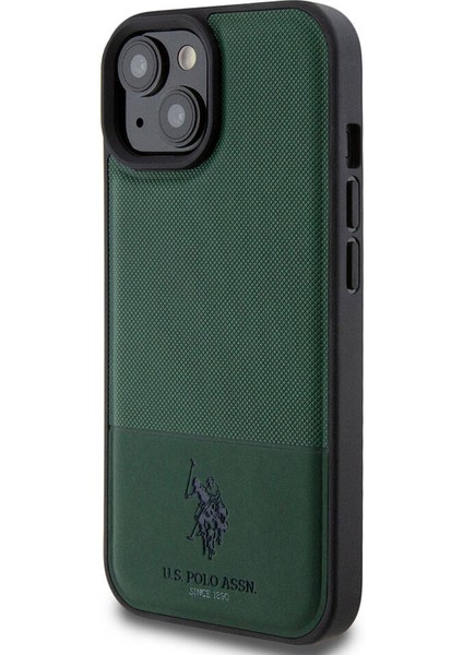 ZORE U.S. Polo Assn. iPhone 15 Kılıf U.s. Polo Assn. Orjinal Lisanslı Suni Deri Baskı Logolu Örgü Desenli Yeşil