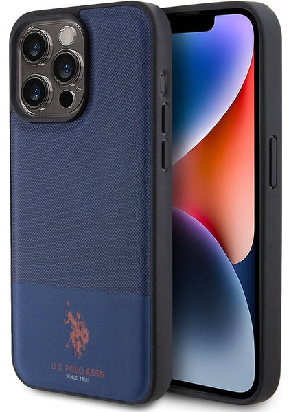 ZORE U.S. Polo Assn. iPhone 15 Pro Kılıf U.s. Polo Assn. Orjinal Lisanslı Suni Deri Baskı Logolu Örgü Desenli Lacivert