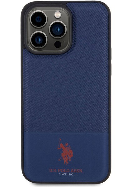 ZORE U.S. Polo Assn. iPhone 15 Pro Kılıf U.s. Polo Assn. Orjinal Lisanslı Suni Deri Baskı Logolu Örgü Desenli Lacivert