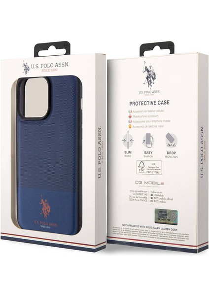 ZORE U.S. Polo Assn. iPhone 15 Pro Kılıf U.s. Polo Assn. Orjinal Lisanslı Suni Deri Baskı Logolu Örgü Desenli Lacivert