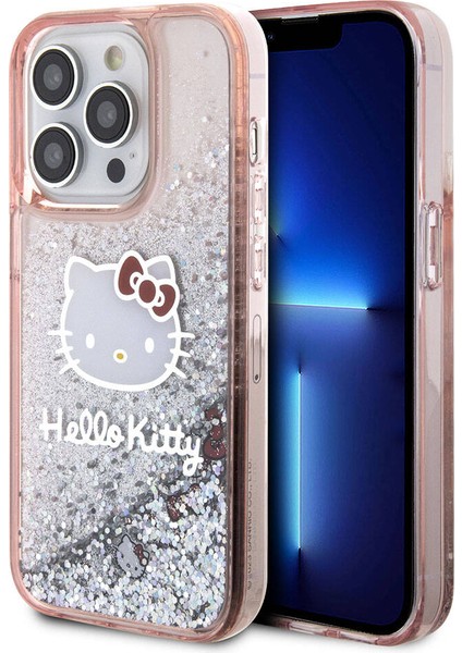 ZORE Hello Kitty iPhone 15 Pro Kılıf Hello Kitty Orjinal Lisanslı Ikonik Sıvılı Glitter Kapak Pembe