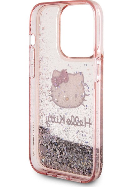 ZORE Hello Kitty iPhone 15 Pro Kılıf Hello Kitty Orjinal Lisanslı Ikonik Sıvılı Glitter Kapak Pembe