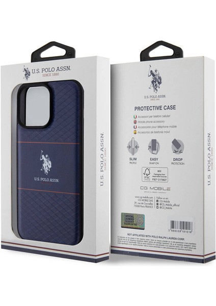 U.S. Polo Assn. iPhone 15 Pro Max Kılıf U.s. Polo Assn. Orjinal Lisanslı Deri Şeritli Logo Dizayn Kapak Lacivert