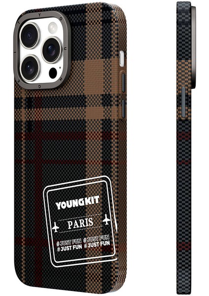 YoungKit iPhone 14 Pro Kılıf Ekose Desenli Youngkit Gezhi Serisi Kapak Kahverengi