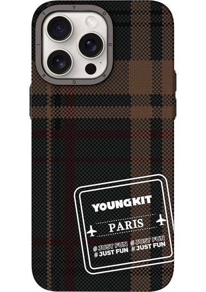 YoungKit iPhone 14 Pro Kılıf Ekose Desenli Youngkit Gezhi Serisi Kapak Kahverengi